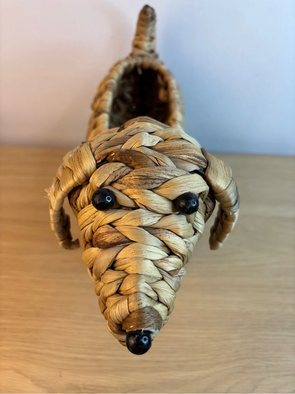 Doxy Dachshund Woven Hyacinth Grass Basket Planter / Storage
